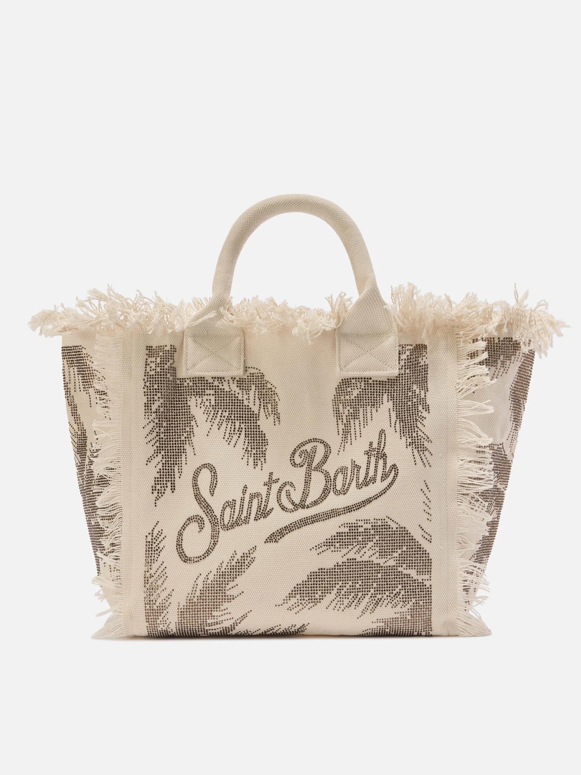 Borsa Vanity regular in canvas con stampa palme con strass<BR/> VANI001 08748L MC2 SAINT BARTH