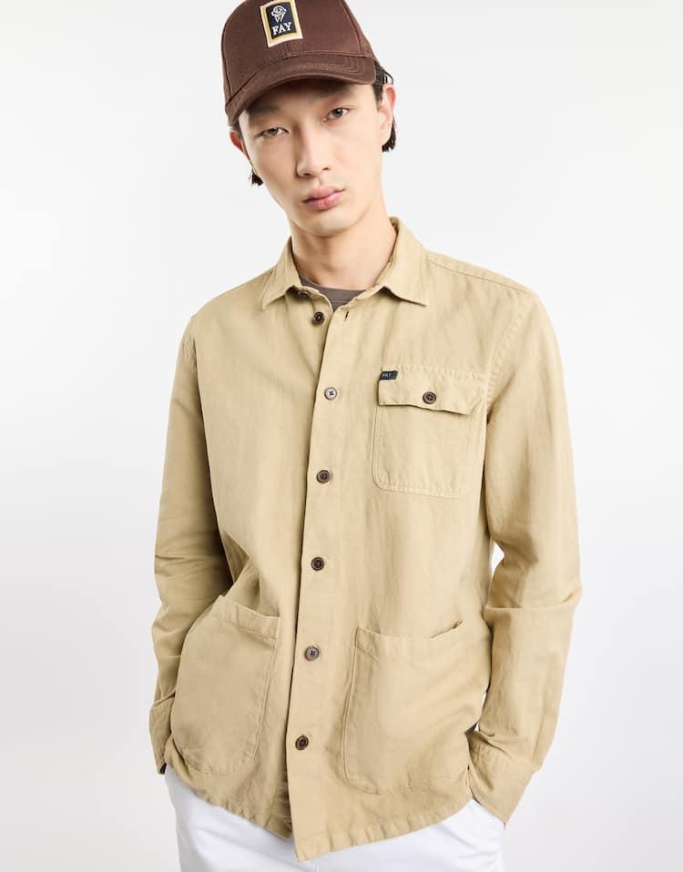 Camicia uomo in canvas NCMA150261TXBR C008 FAY