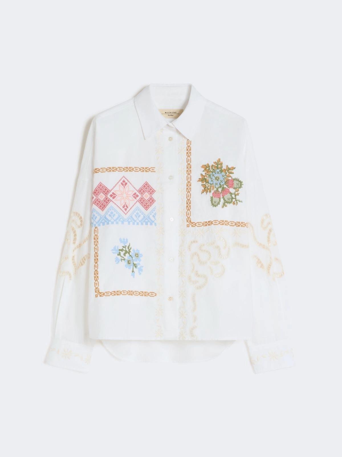 Camicia in cotone con pizzo e ricami - BIANCO<BR/> WKDFONTE 001 WEEKEND