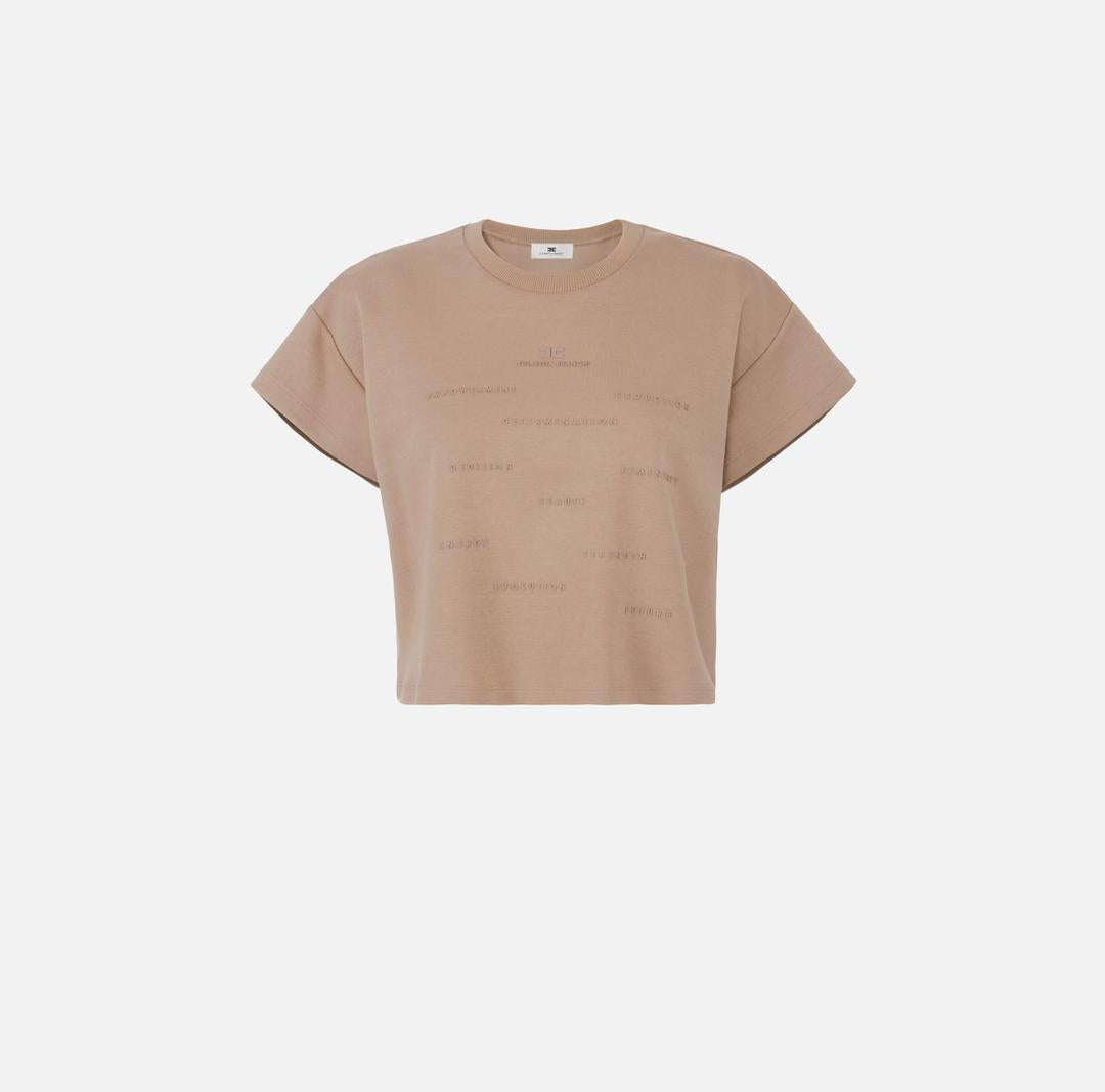 T-shirt in jersey con stampa lettering MA73D61E2 229 ELISABETTA FRANCHI