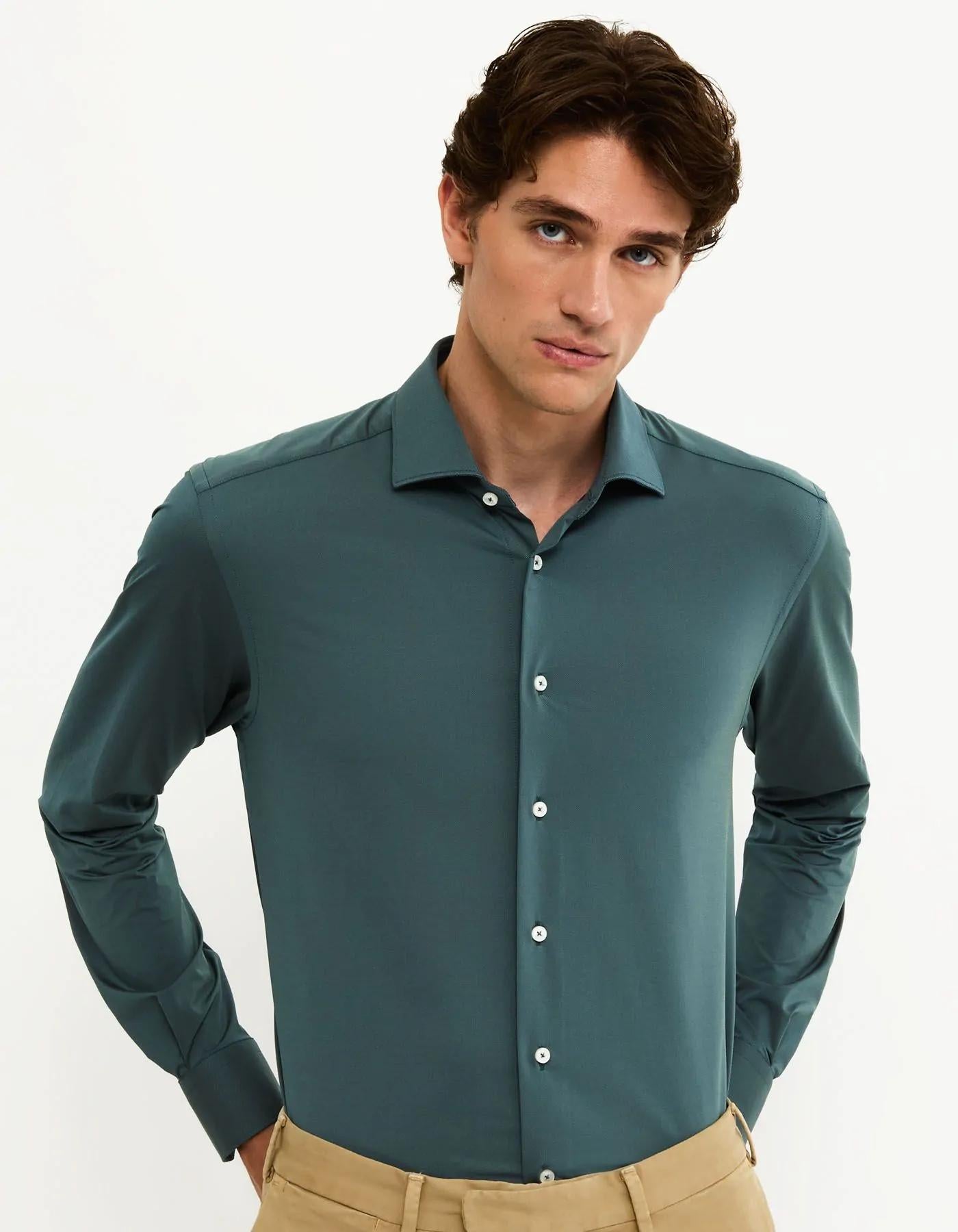 Camicia Collo francese piccolo Tinta Unita Armaturato Ottanio<BR/> ACT53111460 061 XACUS