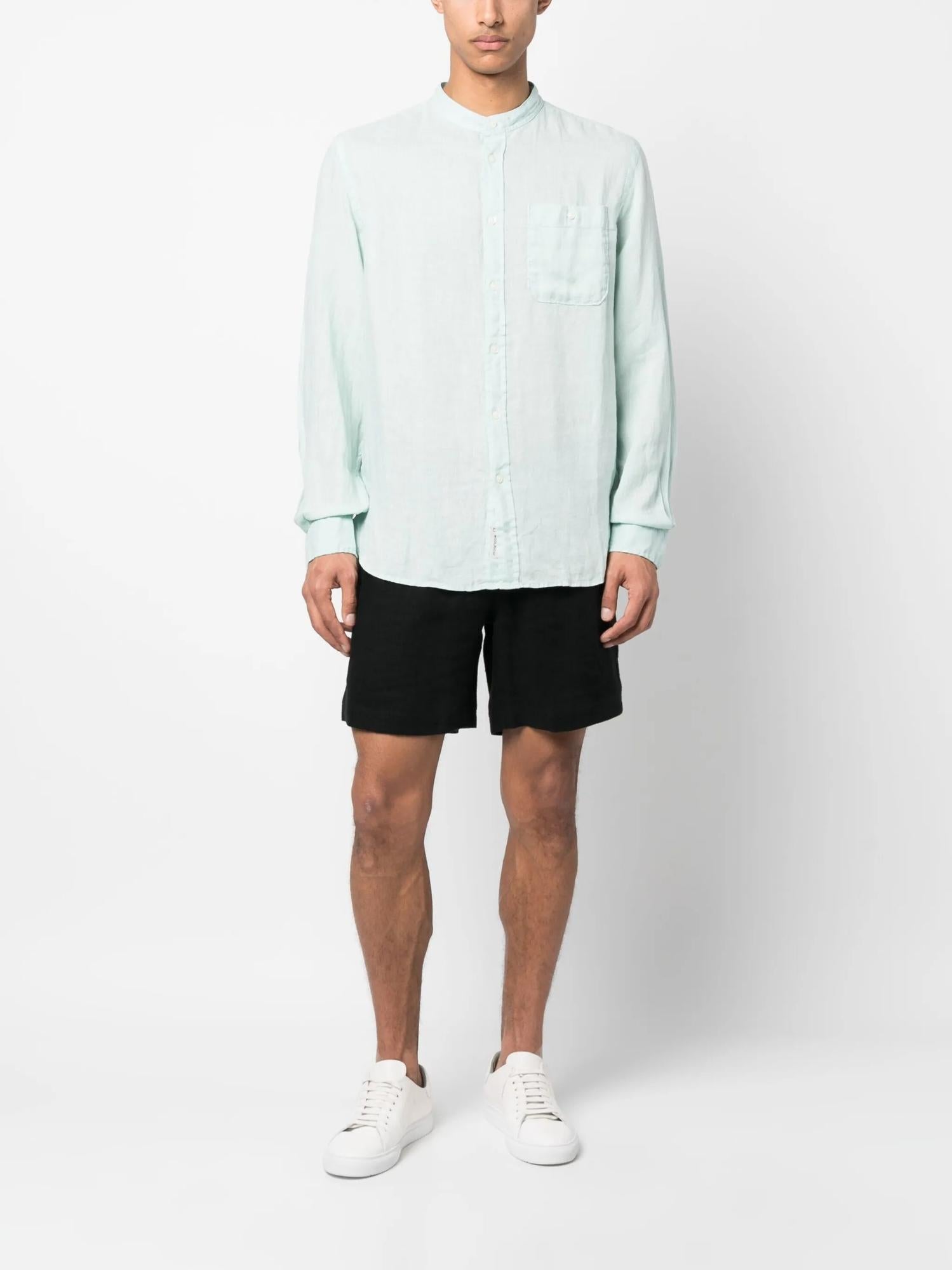 Camicia uomo in lino con collo coreano