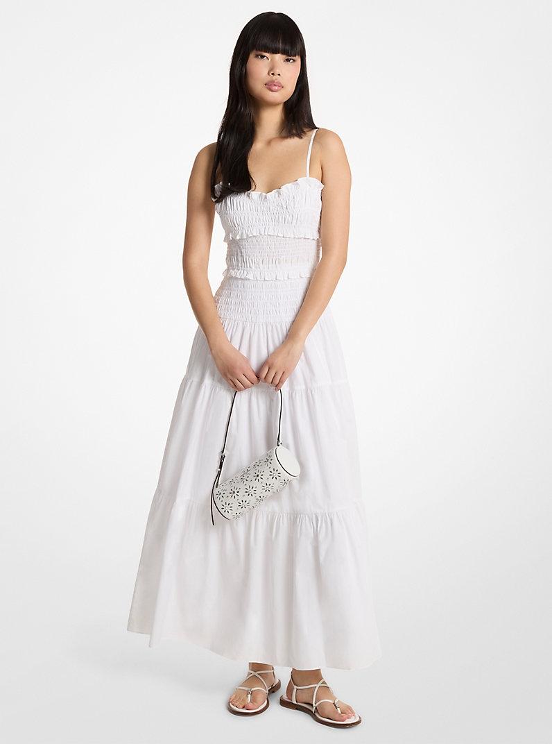 Maxi abito in popeline di cotone con arricciature<BR/> MS683BFKLZ 100 MICHAEL KORS