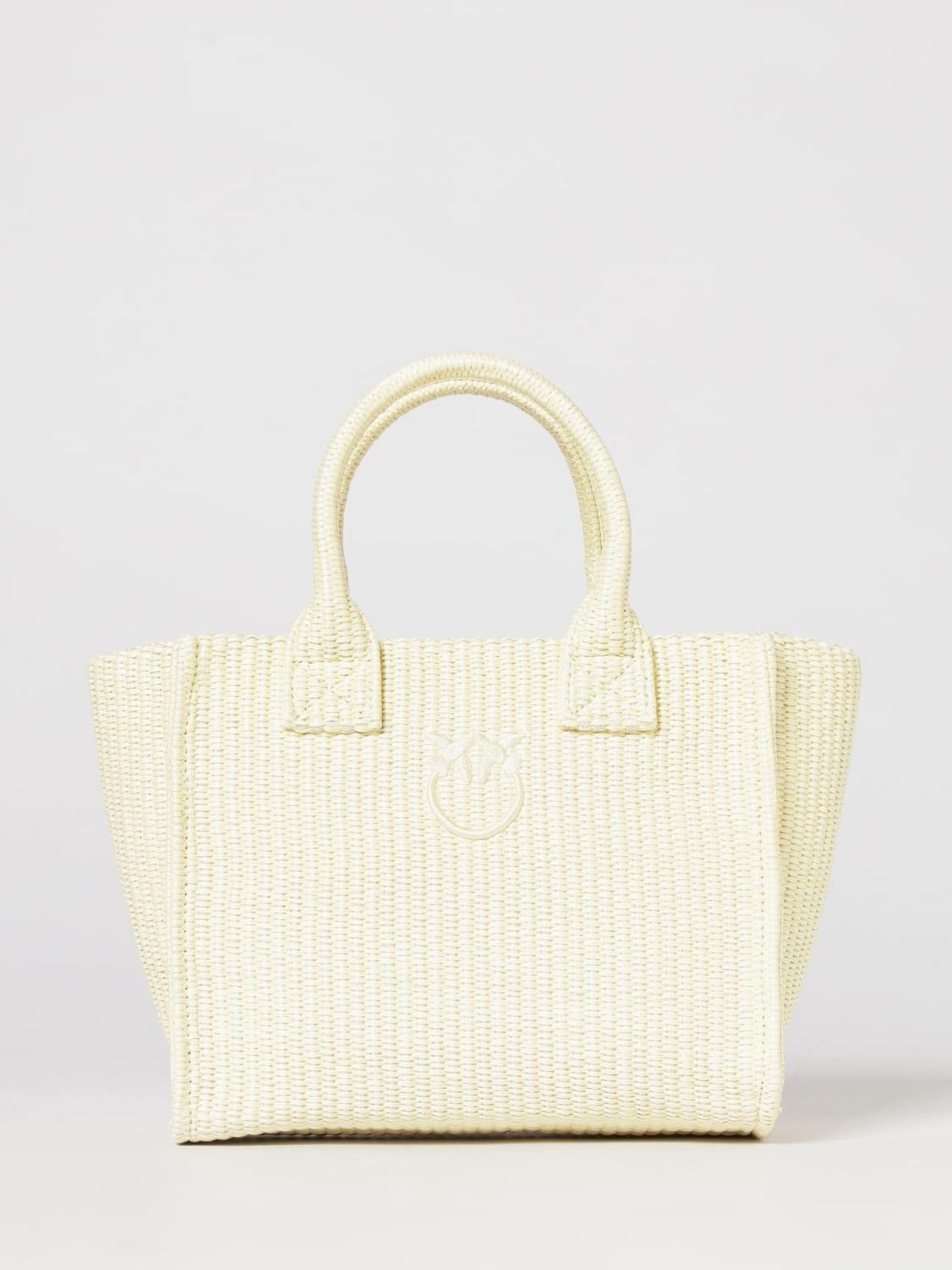 Borsa shopper piccola Beach in rafia con logo Love Birds<BR/> 106832A39Y C39 PINKO