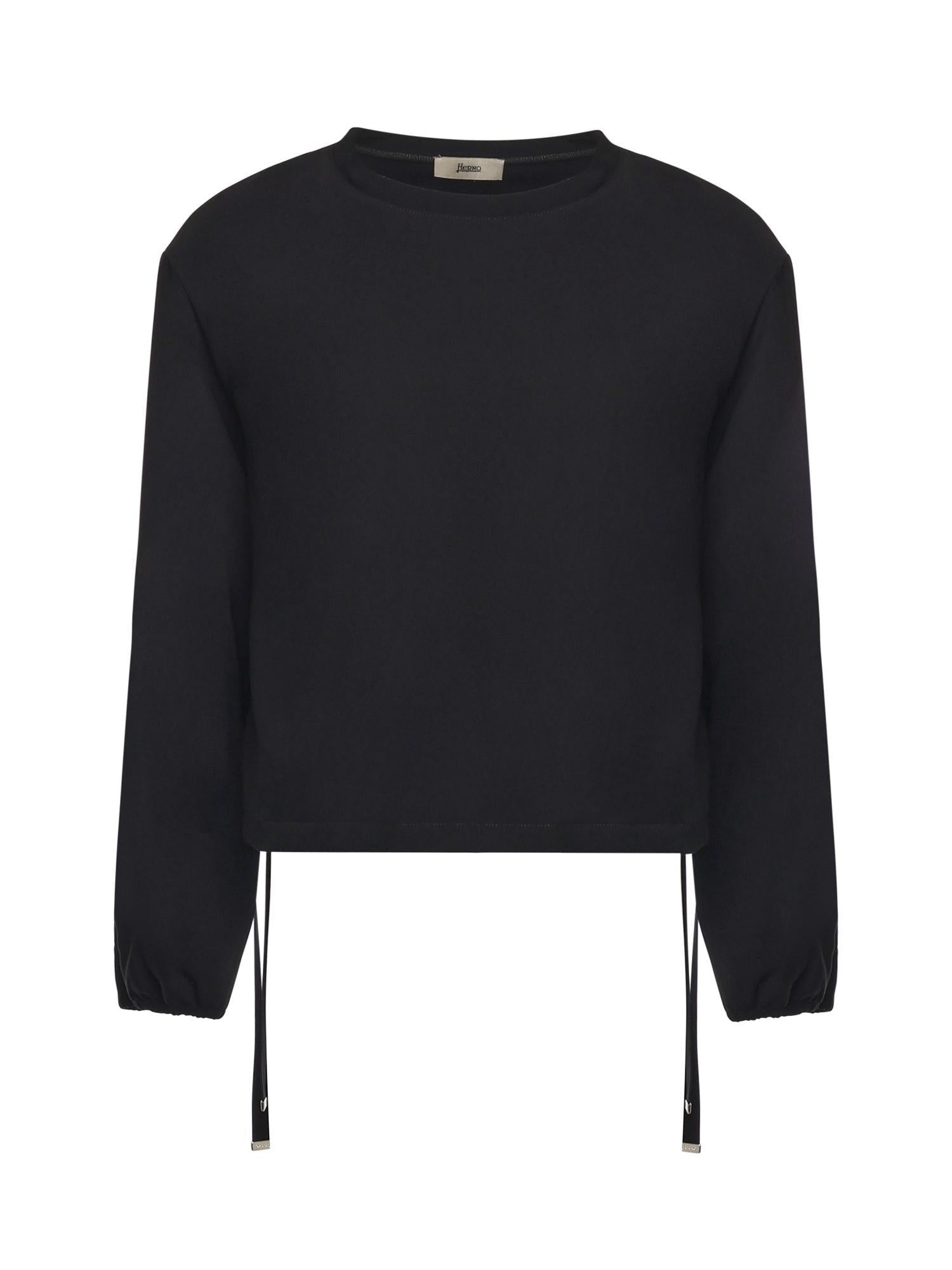 Blusa nera in jersey con placchetta logo e coulisse in gros grain BL000031D12755 9300 HERNO