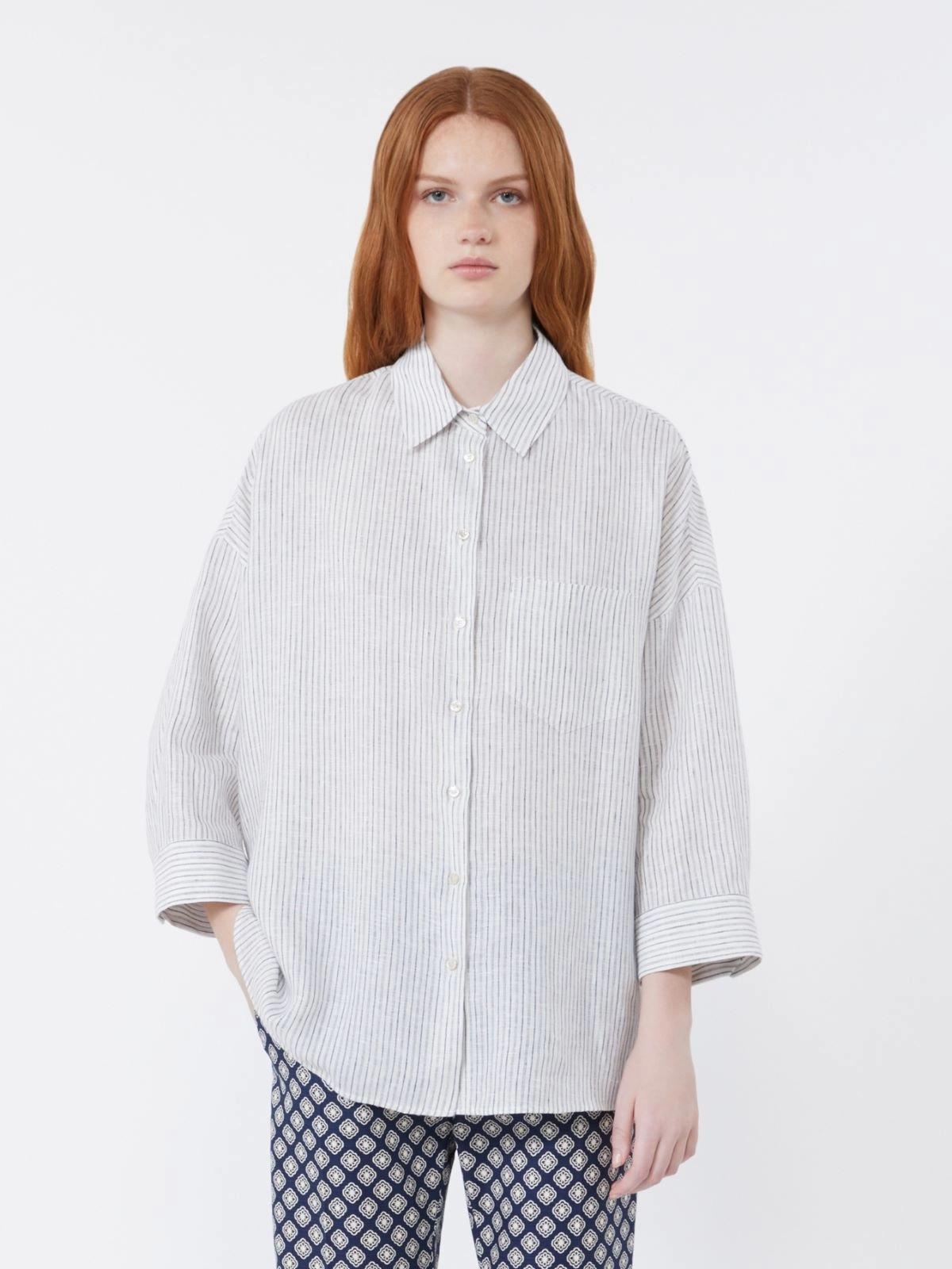 Camicia in tela di lino a righe - Blu<BR/> WKDPANETTO 021 WEEKEND