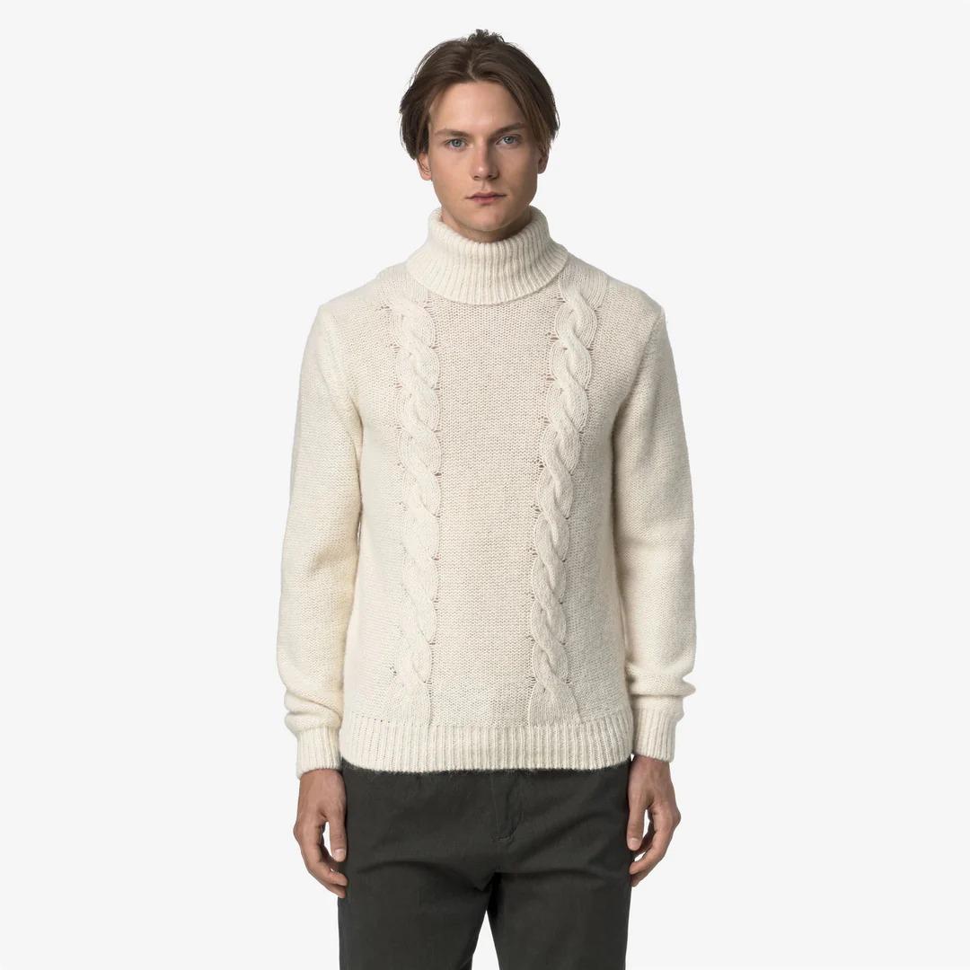 CIRAL<BR/>NATURAL<BR/>Maglione da uomo in maglia a trecce verde naturale con misto alpaca K4138LW KBG K-WAY