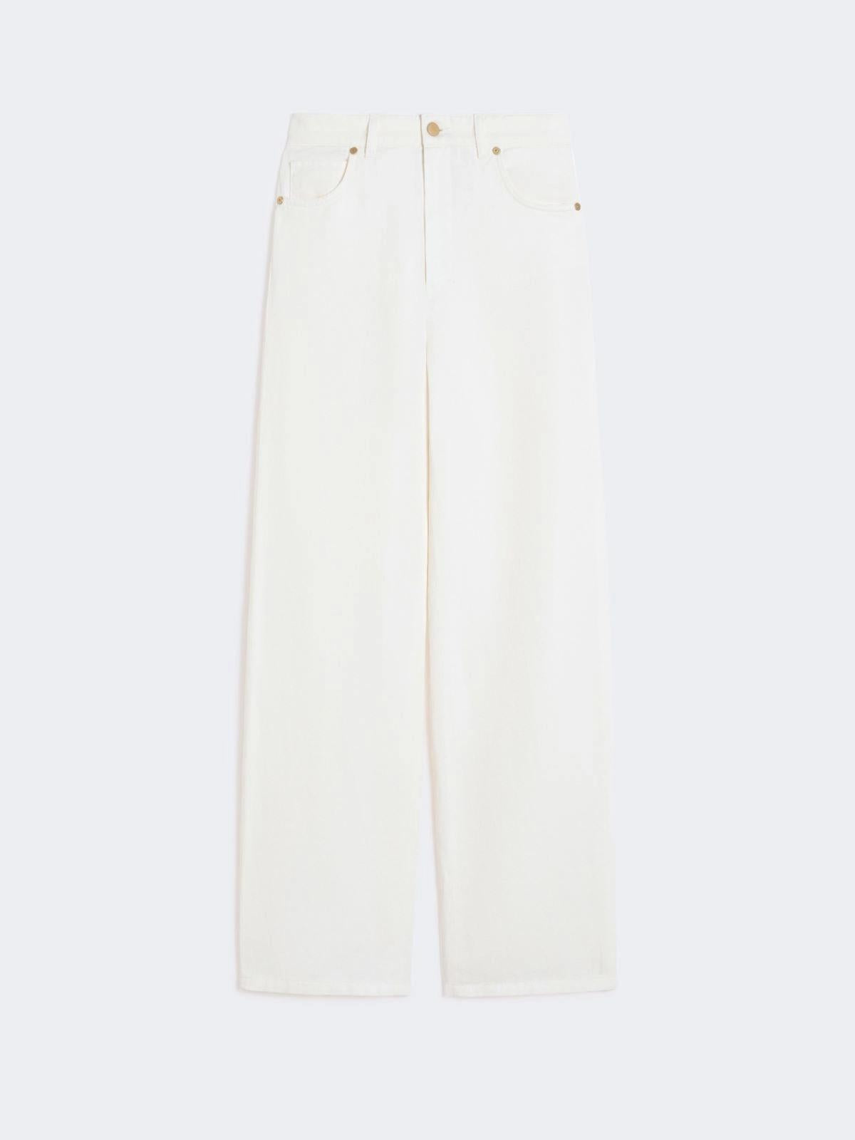 Pantalone 5 tasche in cotone e lino - Bianco<BR/> SMMONORATA 001 S MAX MARA