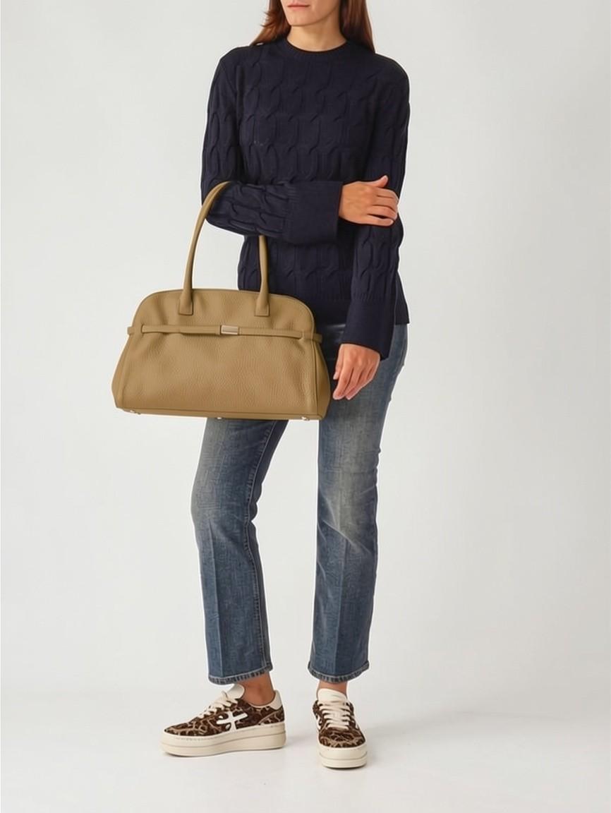 Borsa Aura Soft Large a spalla in pelle martellata con tracolla B02201SOF BISCOTTO ORCIANI