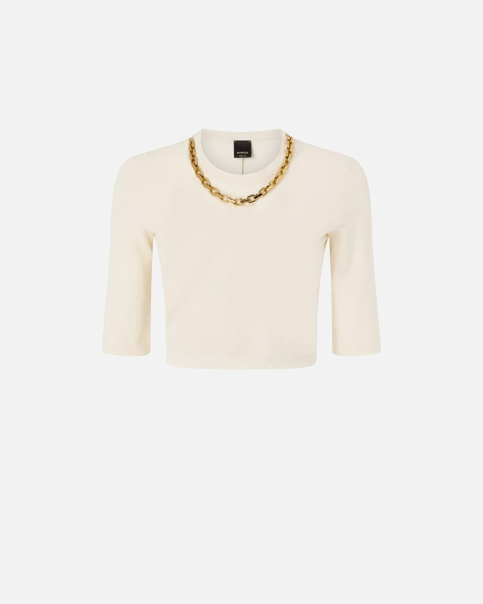 Maglia cropped con catena<BR/> 106635A32C C03 PINKO