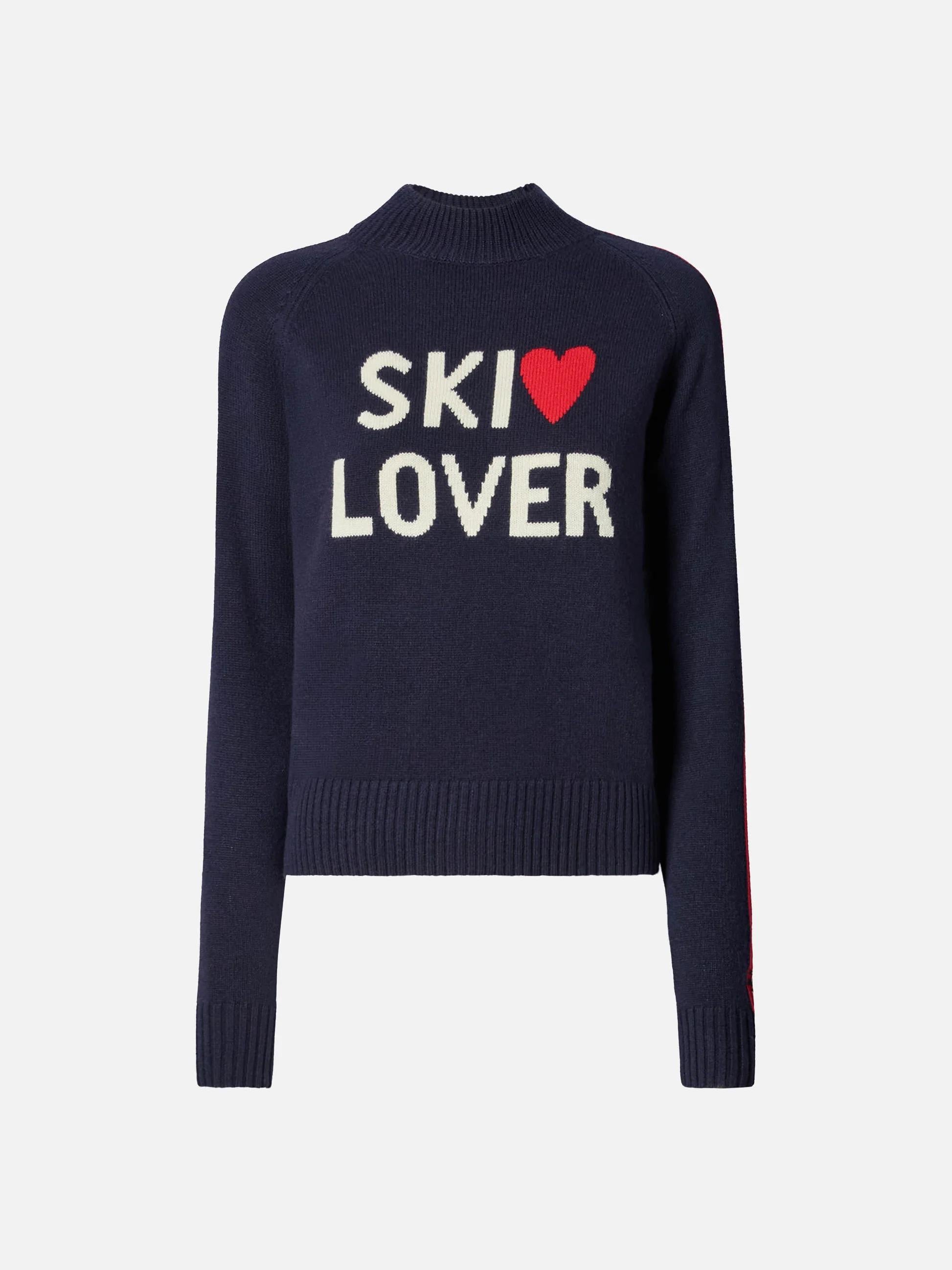 Lupetto Peak in misto cashmere blu con jacquard Ski Lover<BR/> PEA0001 00446I MC2 SAINT BARTH