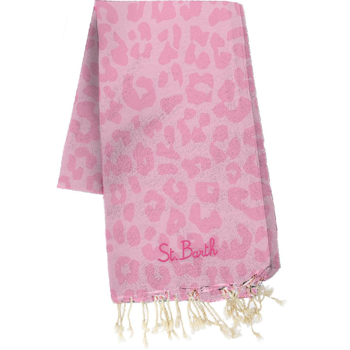Telo mare Foutas in cotone con jacquard leopardato rosa FOUT009 02713L MC2 SAINT BARTH