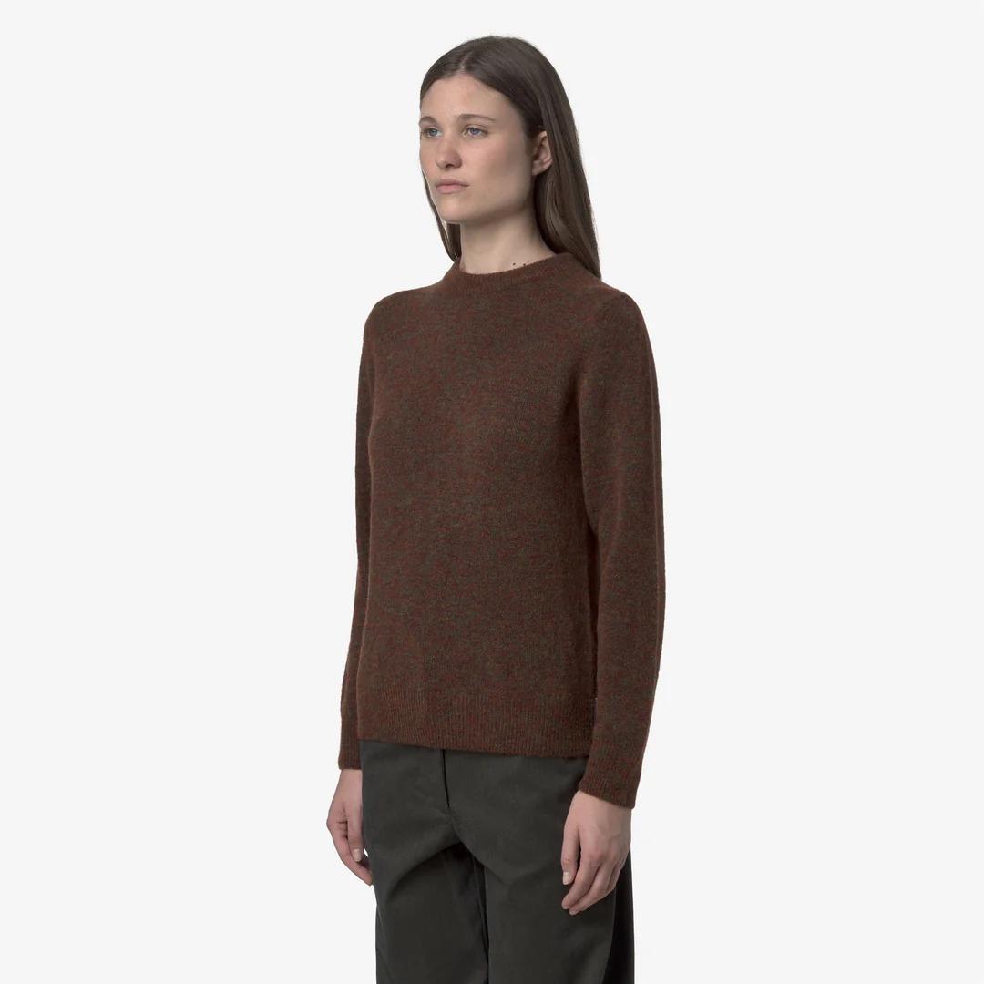 CLARISSE WOOL STRETCH<BR/>BROWN COFFEE MIX<BR/>Maglione girocollo classico da donna marrone K4138MW KB7 K-WAY