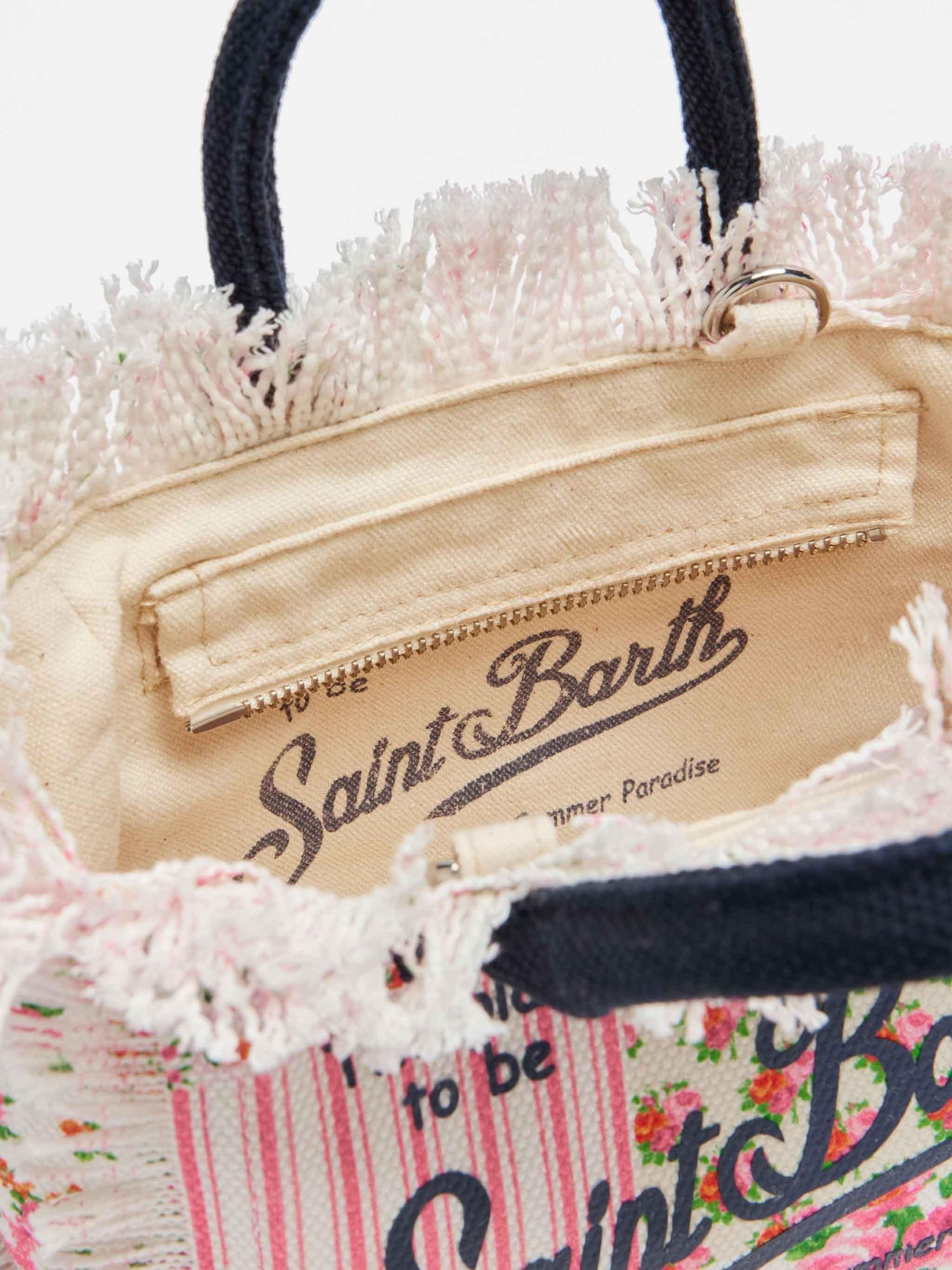 Borsa Mini Vanity in canvas di cotone con stampa patch floreale VAMI001 01092H MC2 SAINT BARTH