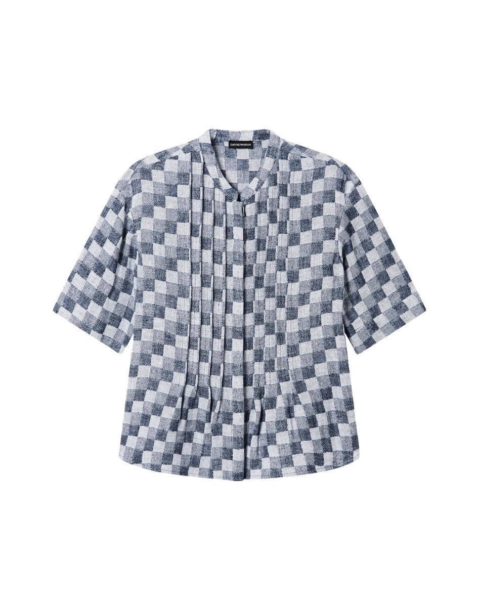 Blusa in jaquard a quadri in misto lino EW003347AF22444 FB455 ARMANI