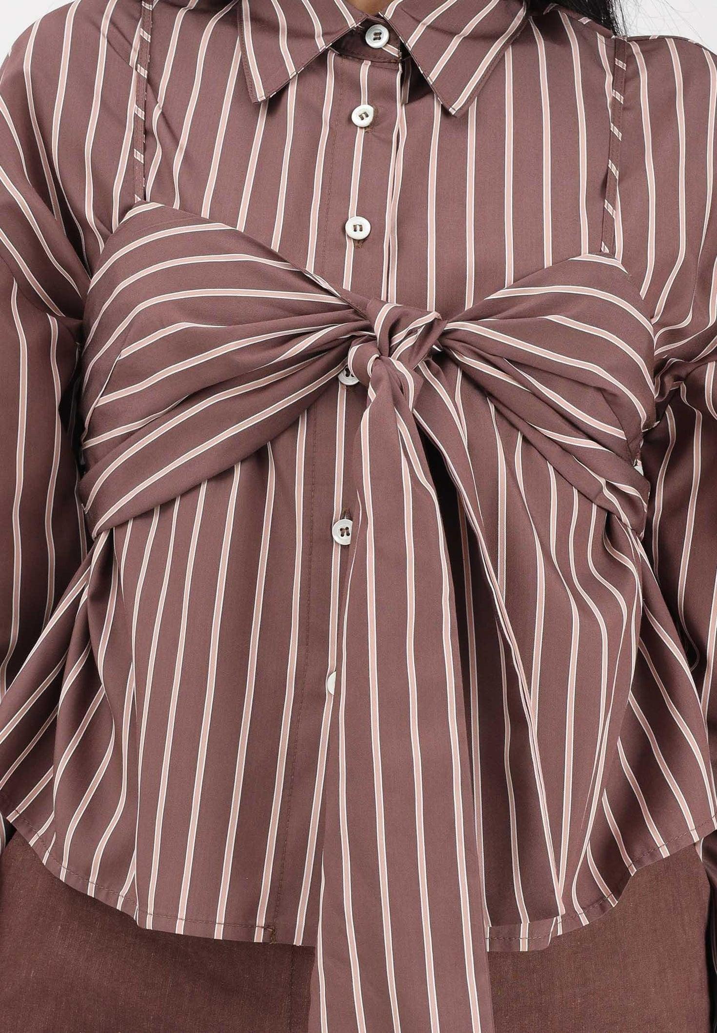 Camicia cropped a righe con fiocco<BR/> 106672A33Q LN1 PINKO