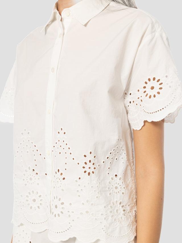 Camicia "Clementine" Saint Barth bianco con inserti in pizzo tono su tono CEM0001 01315L MC2 SAINT BARTH