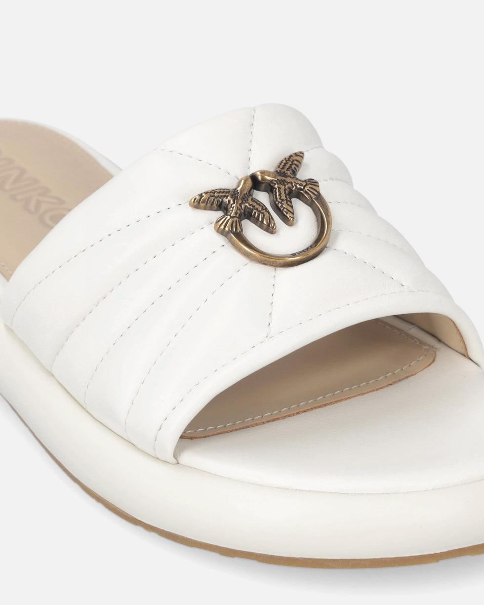 Ciabatte in nappa trapuntata con logo Love Birds SD0525P003 Z12 PINKO