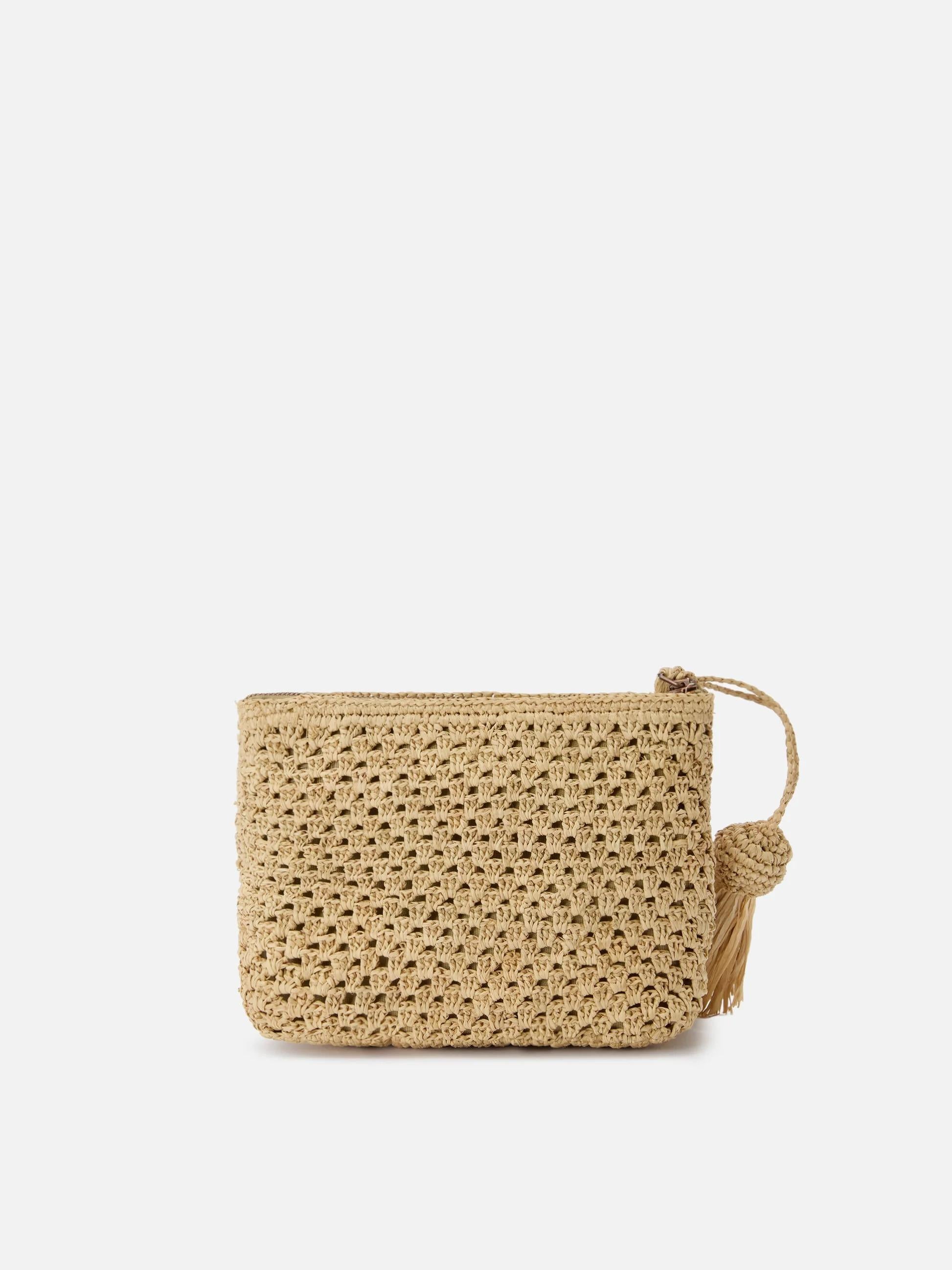 Pouch in rafia intrecciata naturale con logo ricamato<BR/> RAFP001 00878L MC2 SAINT BARTH