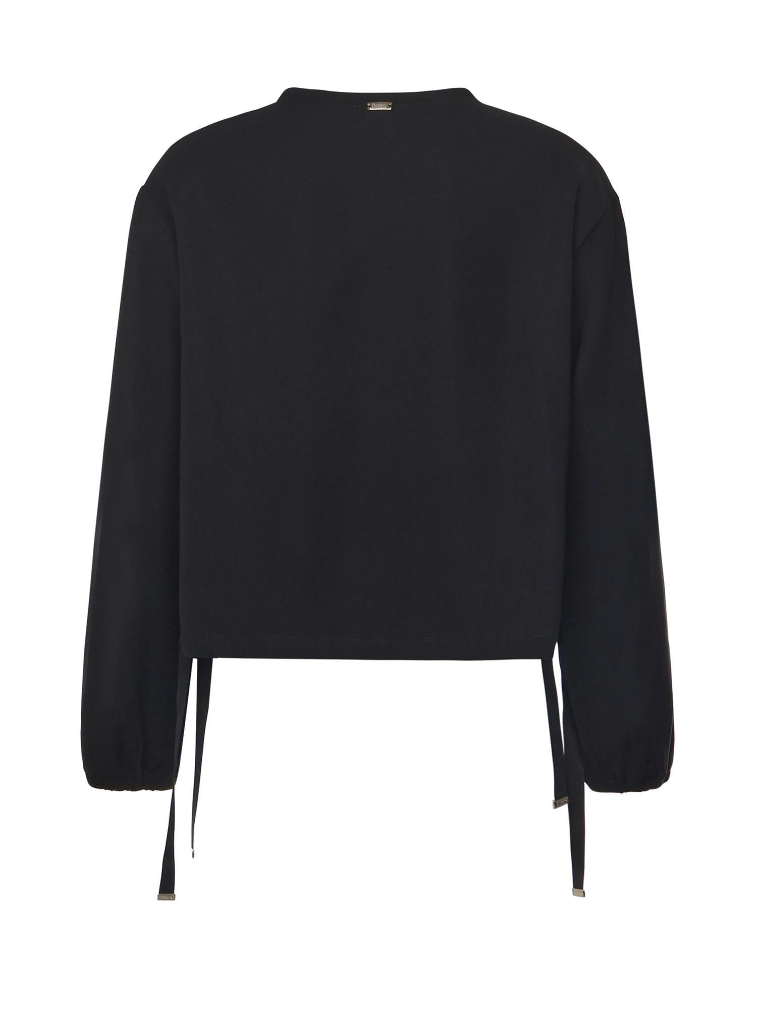 Blusa nera in jersey con placchetta logo e coulisse in gros grain BL000031D12755 9300 HERNO