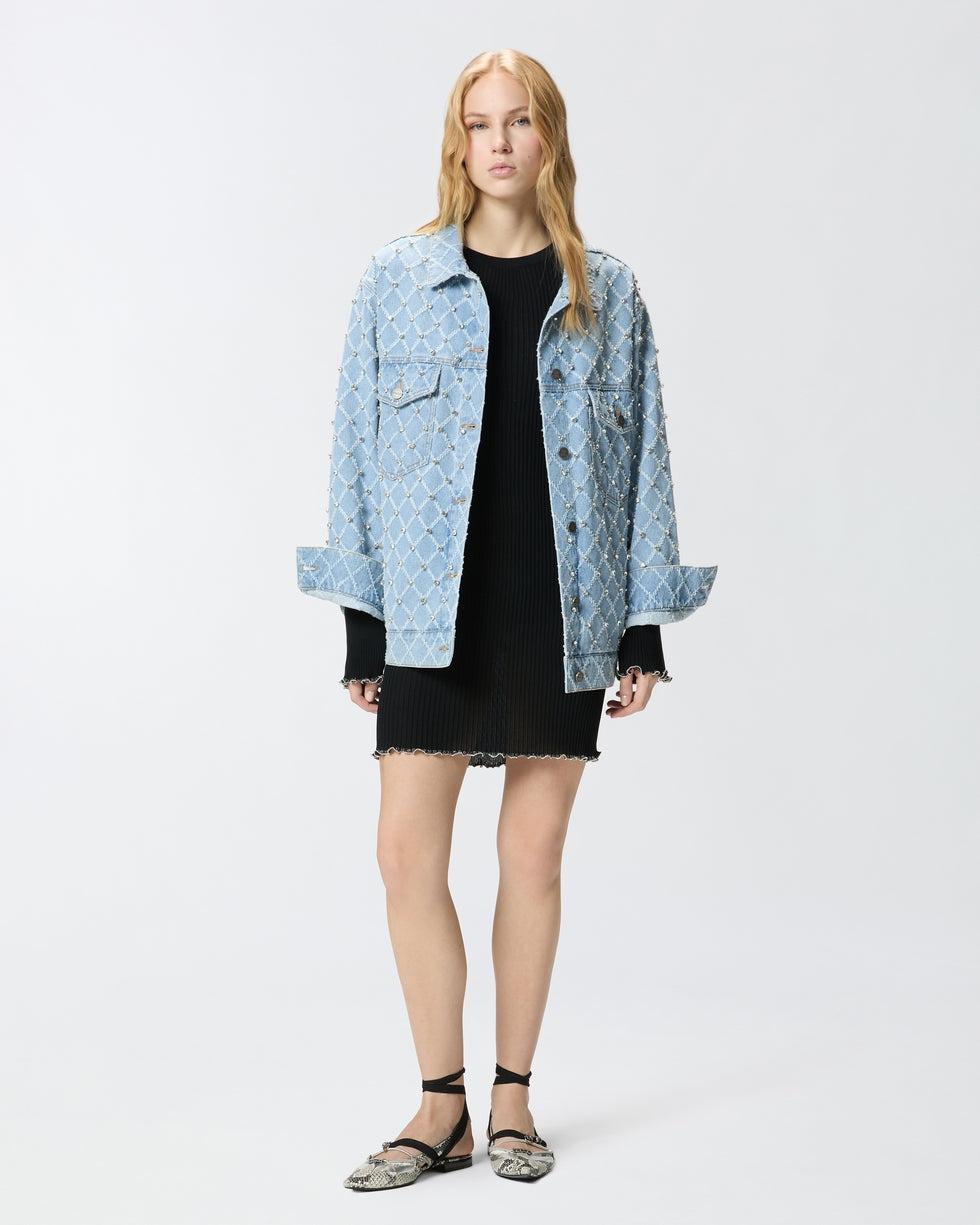 Giubbino in denim con disegno rombi e strass<BR/> 106246A32N PJE PINKO
