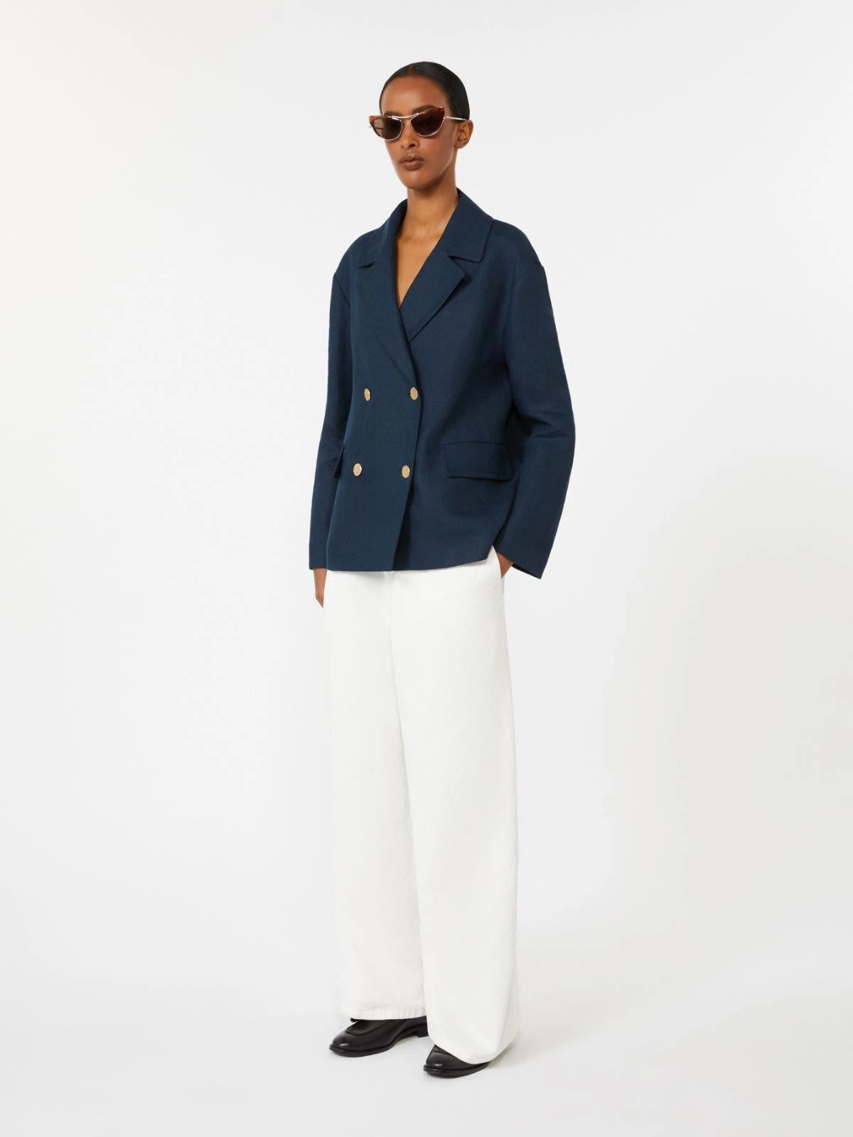 Pantalone ampio in cotone e lino - Bianco<BR/> SMMALOA 001 S MAX MARA 2