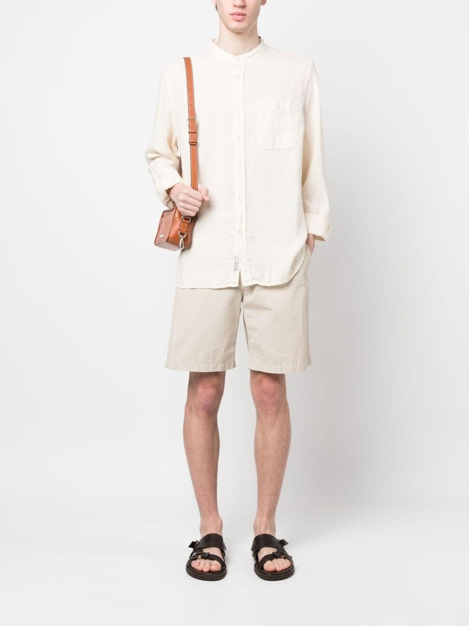 Camicia uomo in lino con collo coreano