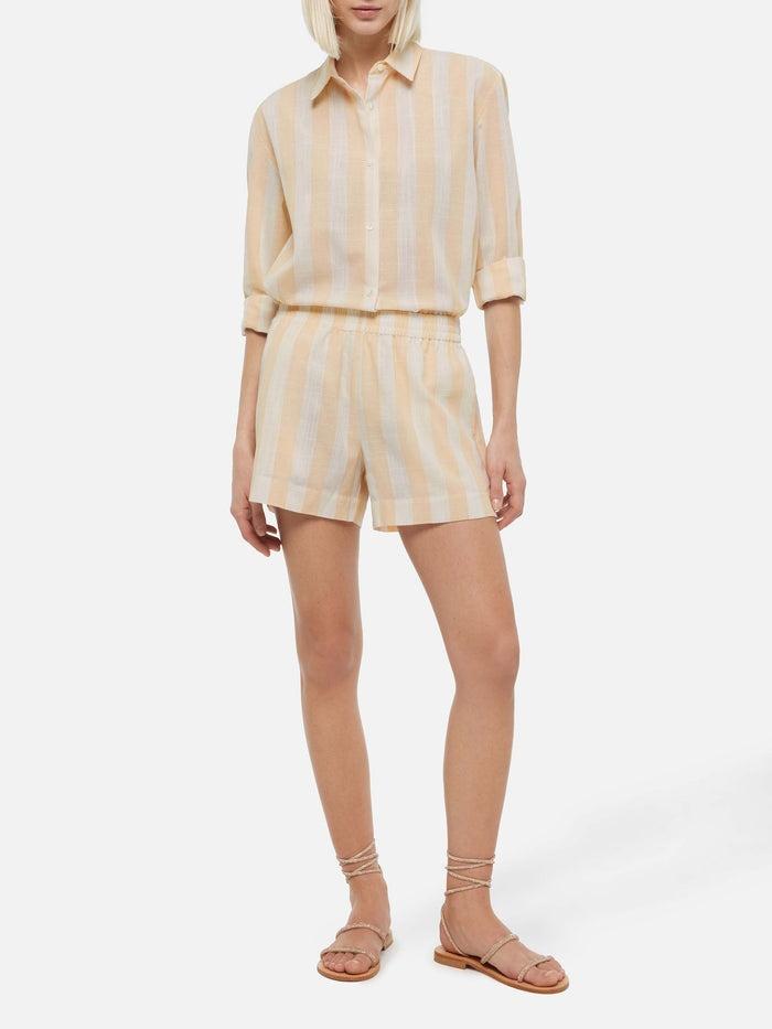 Shorts pull up in lino con stampa a righe