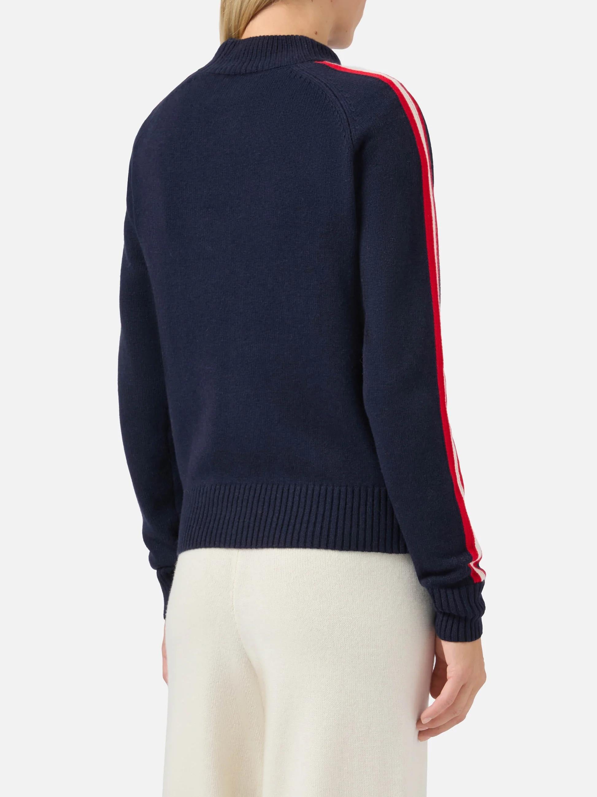 Lupetto Peak in misto cashmere blu con jacquard Ski Lover<BR/> PEA0001 00446I MC2 SAINT BARTH