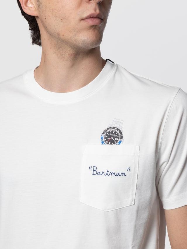 T-shirt con Taschino e Stampa con Ricamo Bartman Bianco AUS0001 09317L MC2 SAINT BARTH