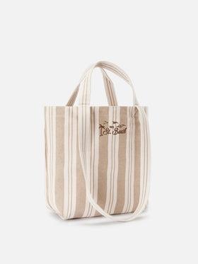 Borsa tote Essential Beach in cotone a righe beige e bianche<BR/> EBEC001 01102L MC2 SAINT BARTH