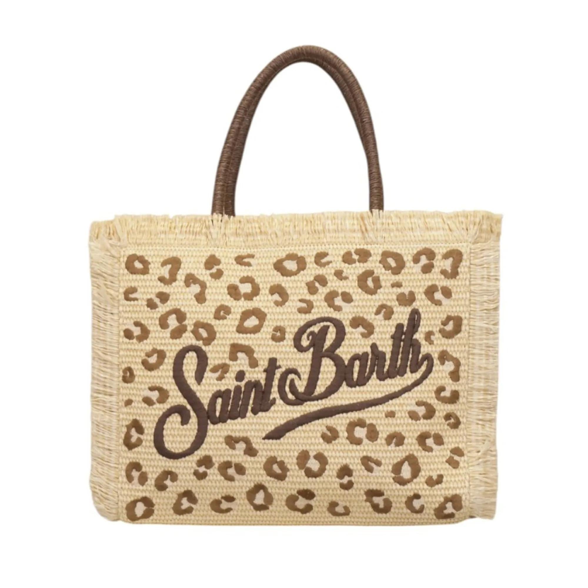 Borsa "Vanity Straw N" Saint Barth beige con fantasia leopardata VANI021 00349L MC2 SAINT BARTH