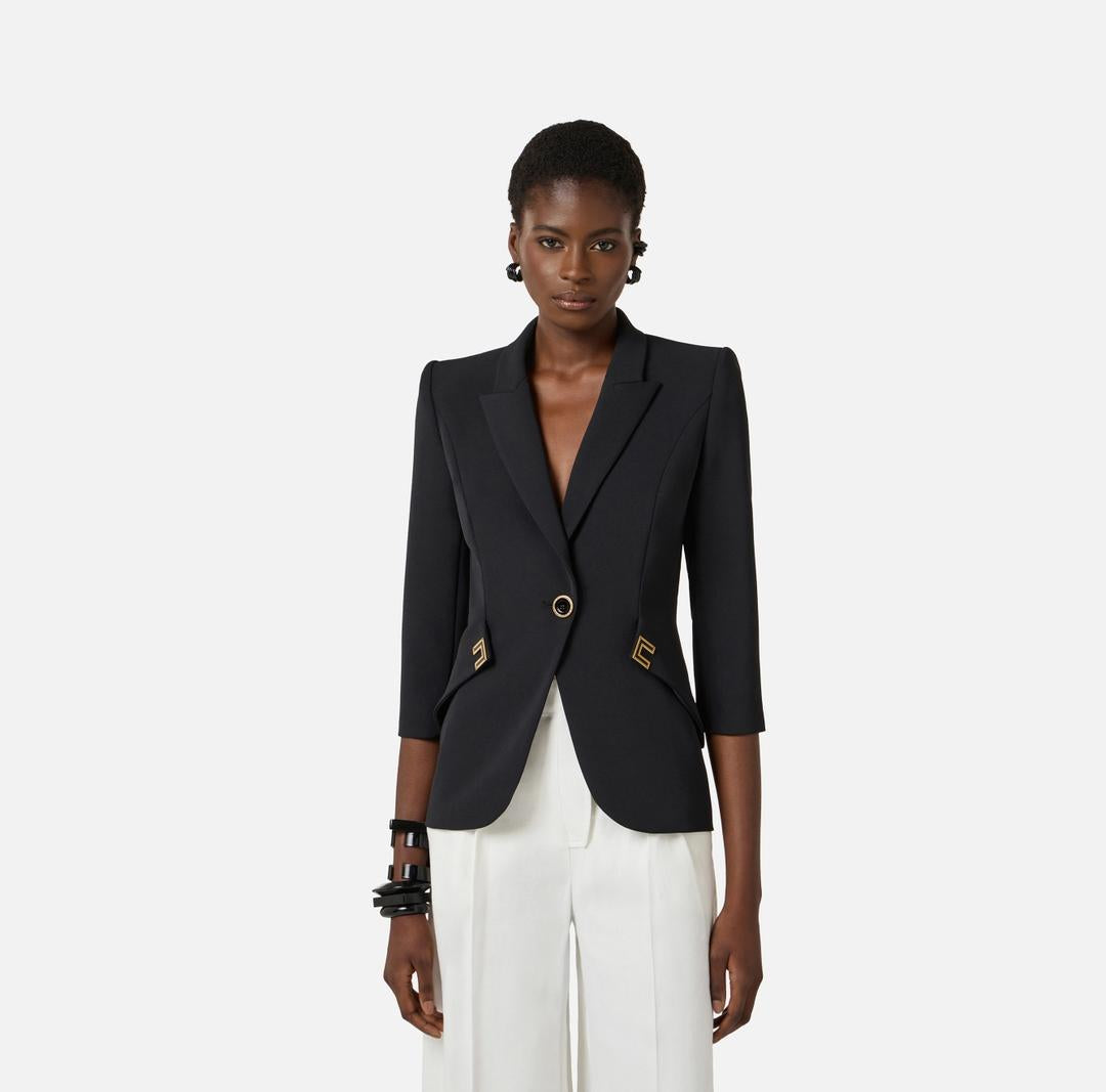 Giacca in doppio crêpe stretch con dettagli logo GI21561E2 110 ELISABETTA FRANCHI