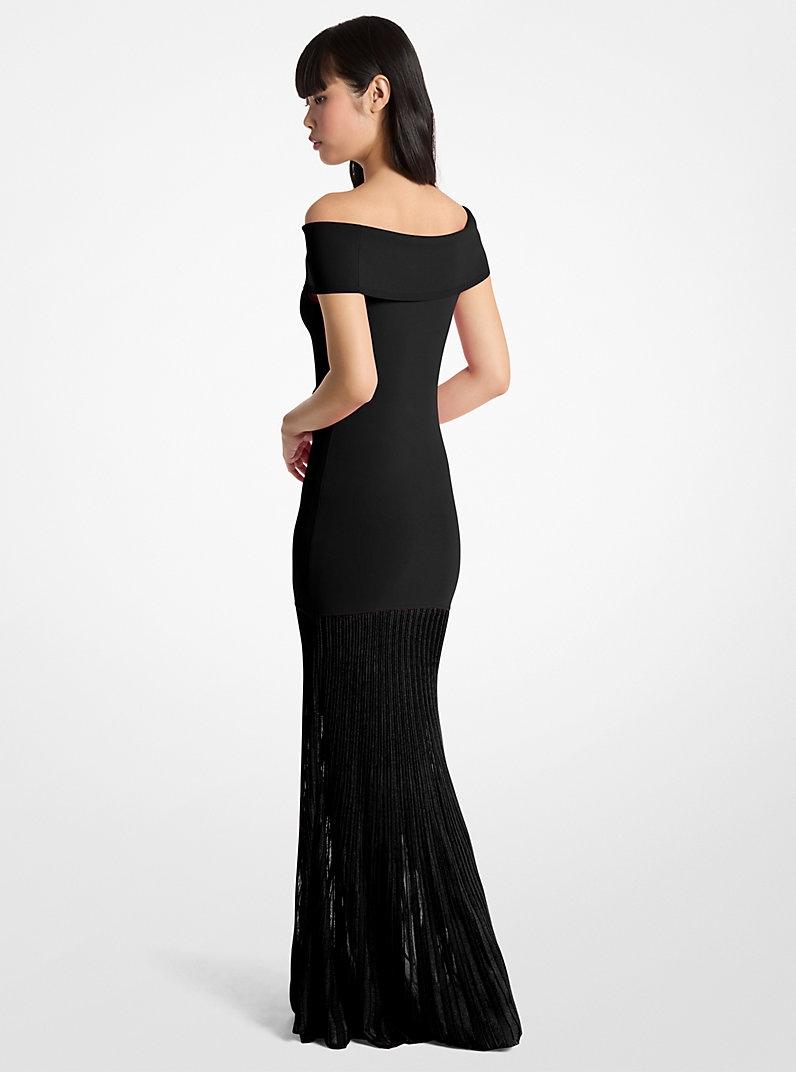 Maxi abito in maglia plissettata stretch con spalle scoperte<BR/> MS683HGBFD 001 MICHAEL KORS