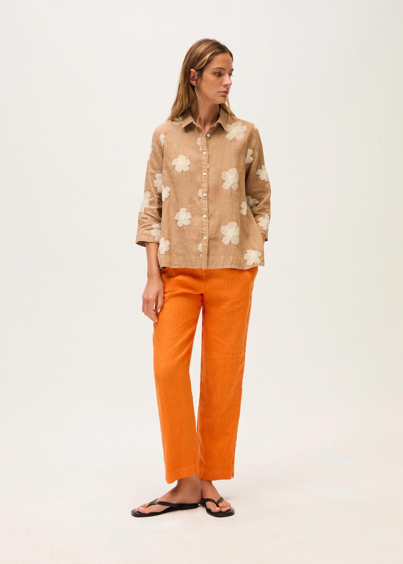 Pantalone dritto in lino N1775PA 8000/777 ROSSO 35
