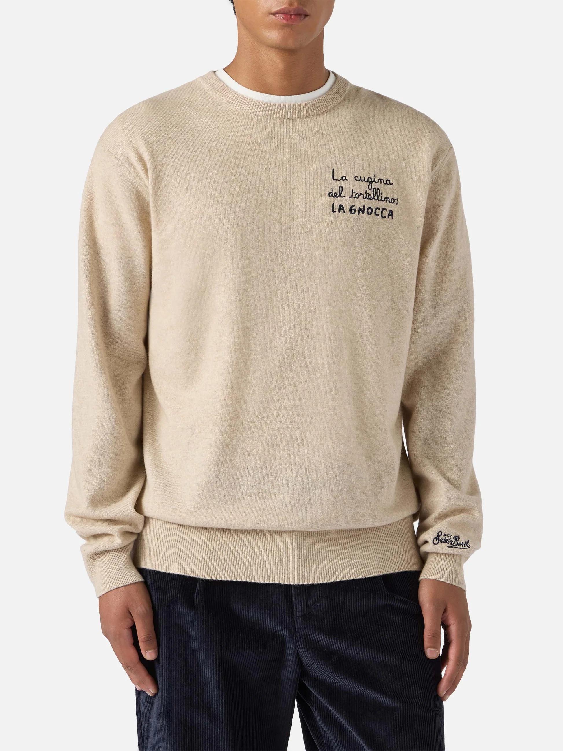 Maglione in misto lana Heron Light con ricamo La cugina del tortellino, la Gnocca! HER0024 03385I MC2 SAINT BARTH