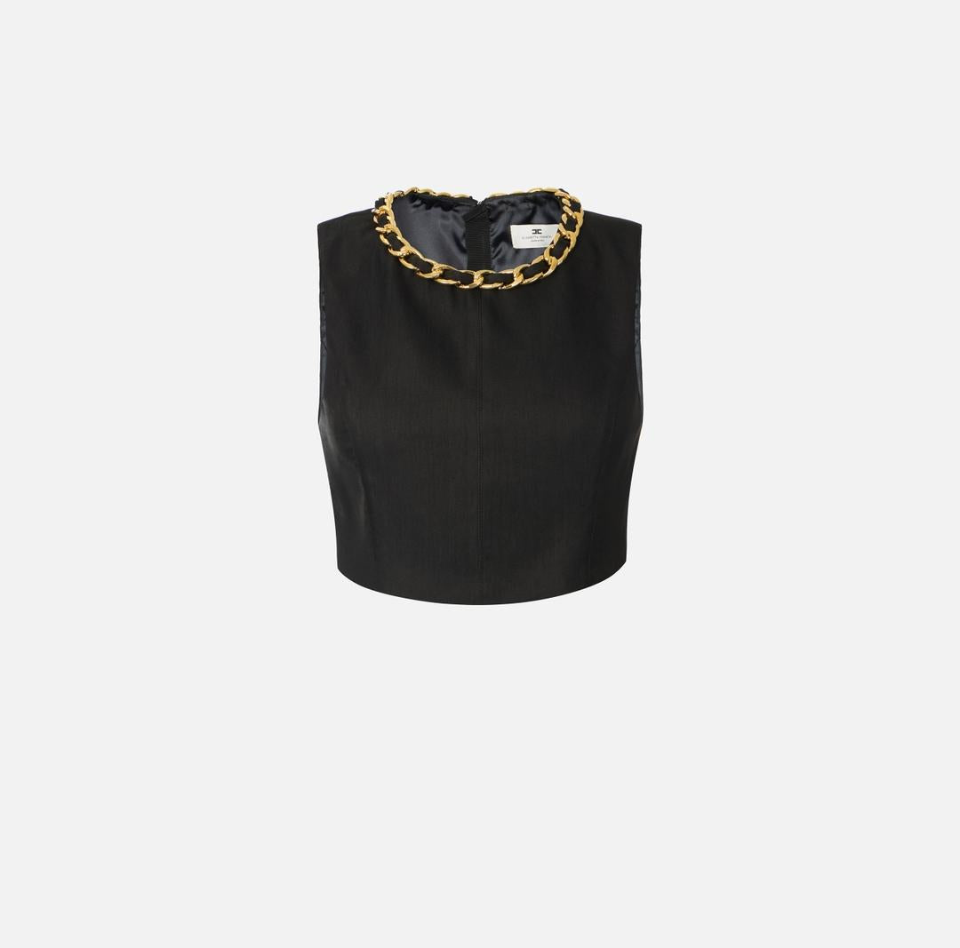 Top in misto lino con catena gioiello<BR/> TO06062E2 110 ELISABETTA FRANCHI