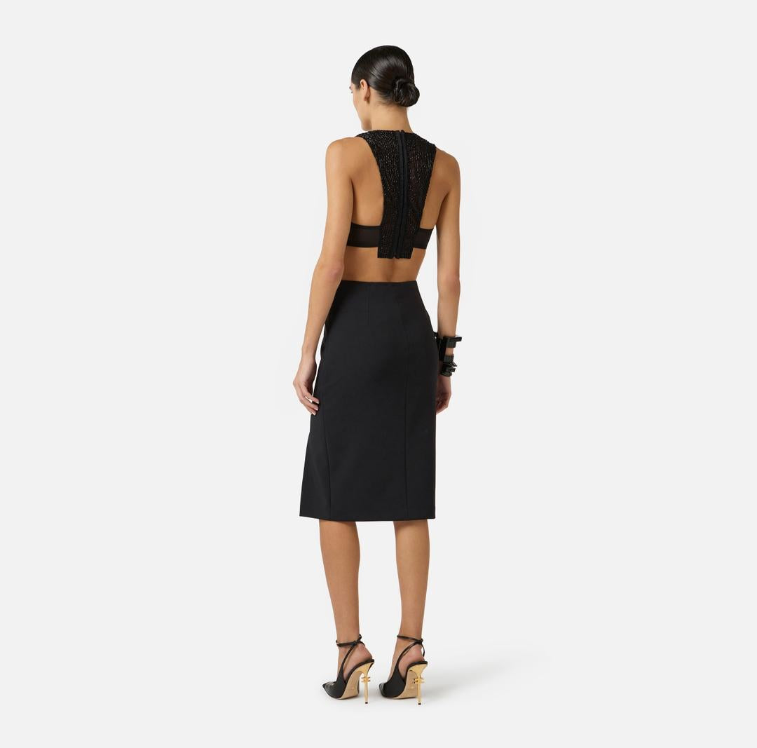 Gonna in doppio crêpe stretch con dettagli logo<BR/> GO14761E2 110 ELISABETTA FRANCHI