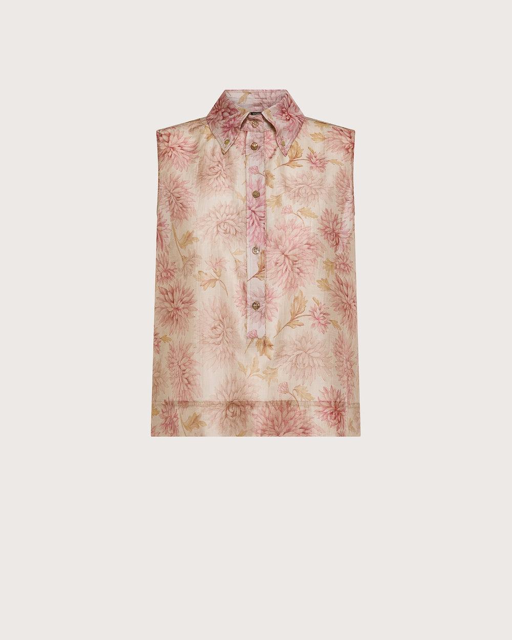 Camicia smanicata in organza di lino stampata<BR/> TO0203450272 572 SEVENTY