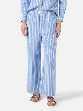 Pantaloni Doha in popeline a righe azzurre<BR/> DOH0001 01082L MC2 SAINT BARTH