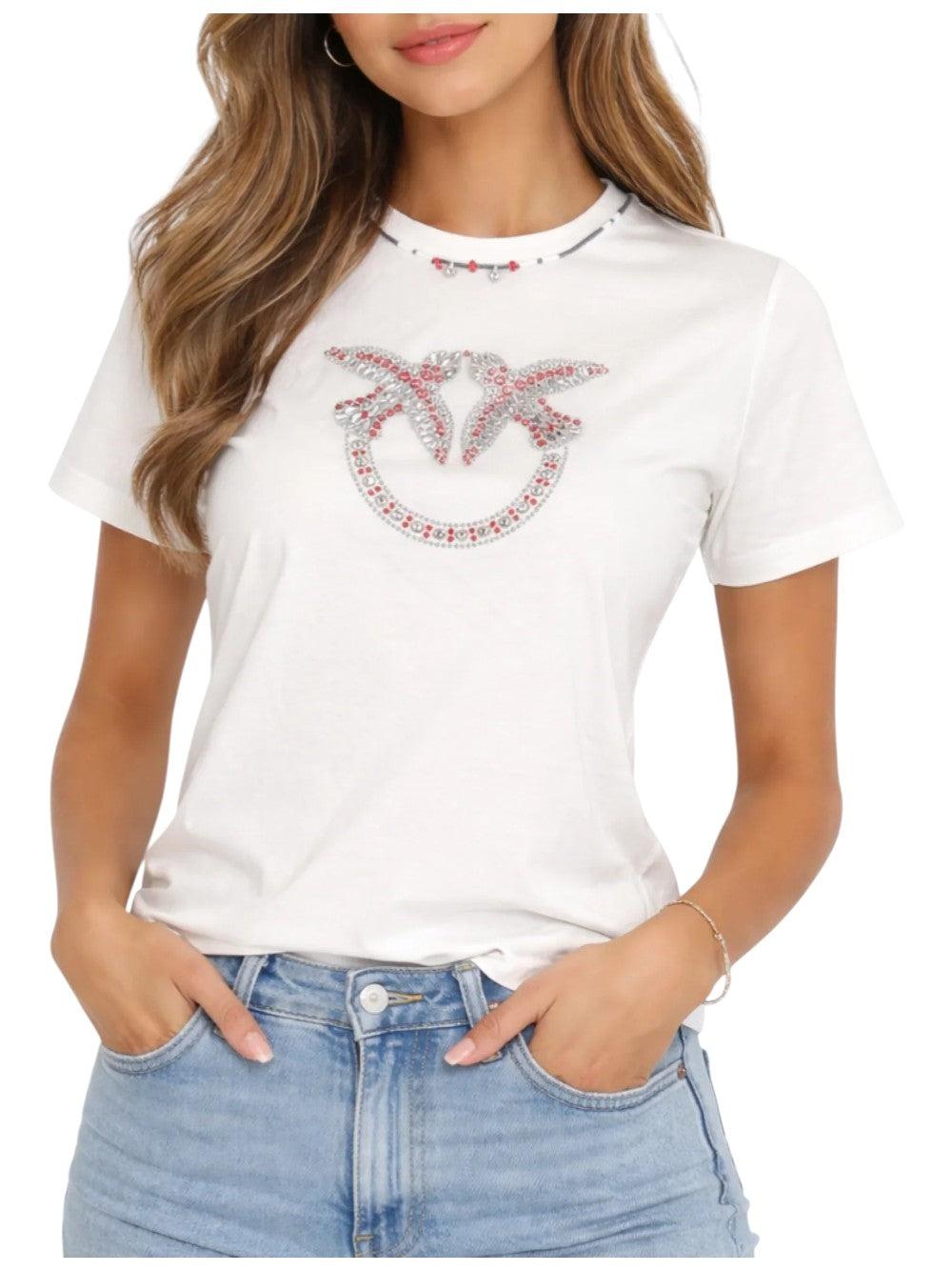T-shirt Fidenza in cotone con logo brillante 107094A3C7 ZR2 PINKO