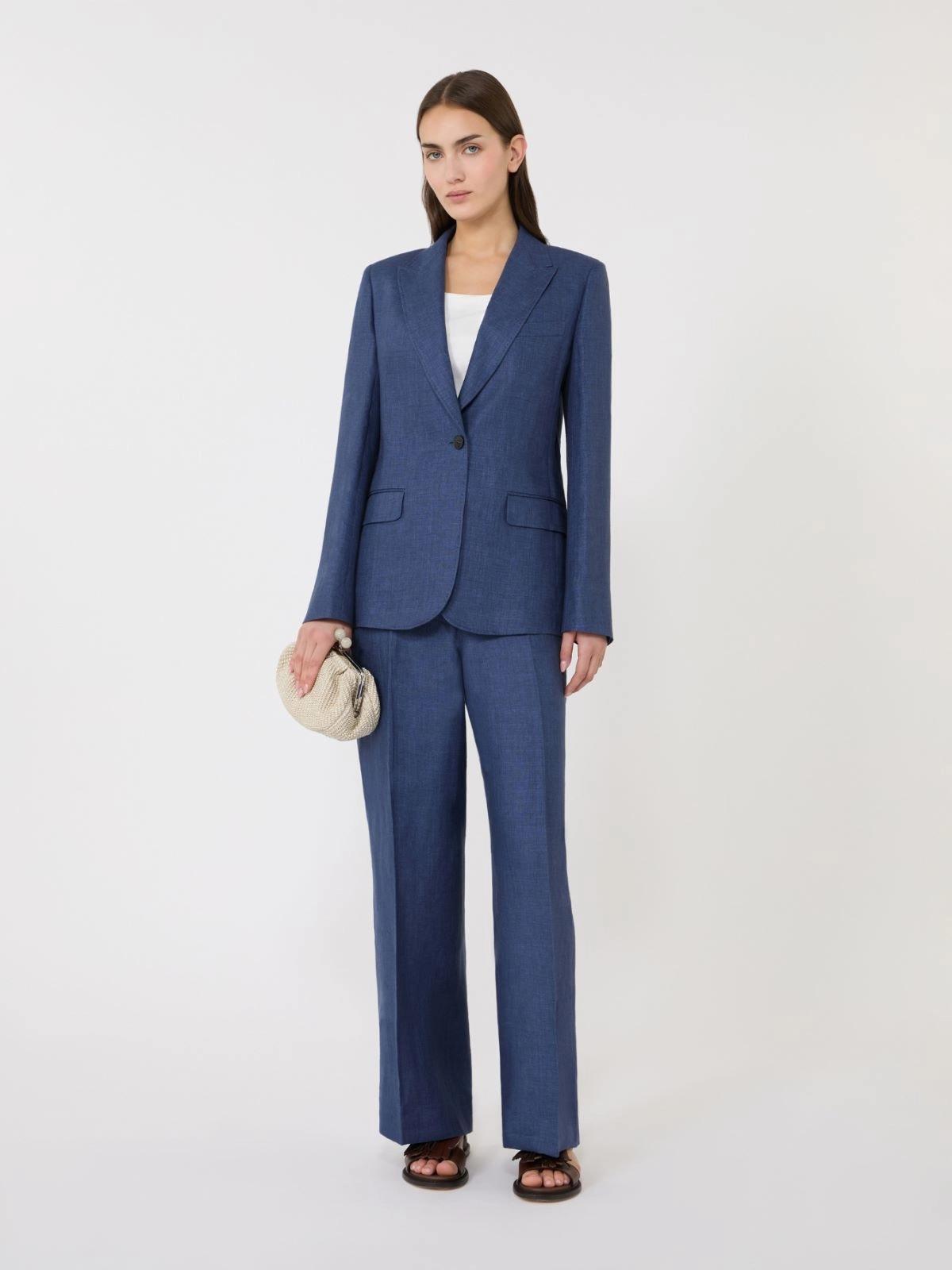 Blazer in canvas di lino - Blu<BR/> WKDNALUT 006 WEEKEND