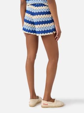 Shorts Meave in crochet a righe blu<BR/> MEA002 00585L MC2 SAINT BARTH