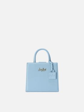 Borsa Shop mini strutturata in pelle liscia azzurra con targhetta metallica<BR/> SHBM0002 00002L MC2 SAINT BARTH