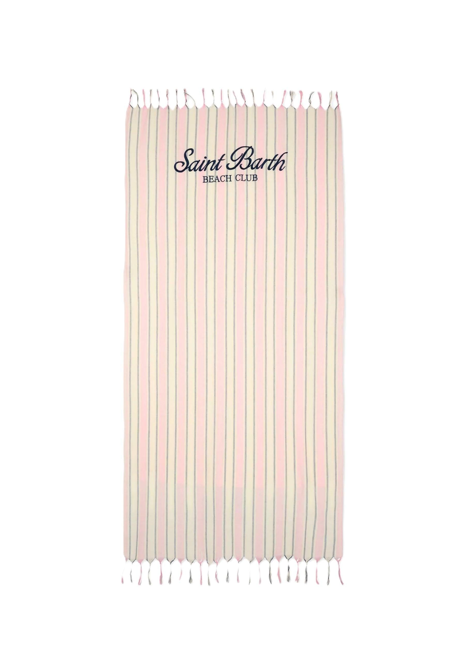 Telo mare Foutas Lighta righerosa e panna con logo ricamato FOUL002 02598L MC2 SAINT BARTH