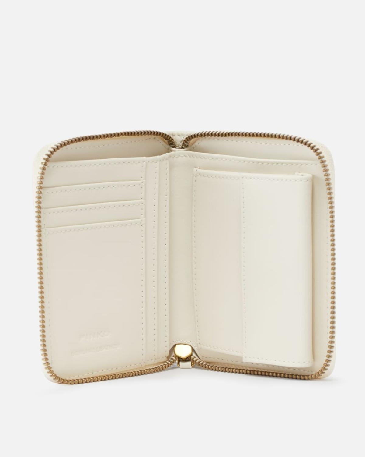 Portafoglio quadrato zip-around in pelle