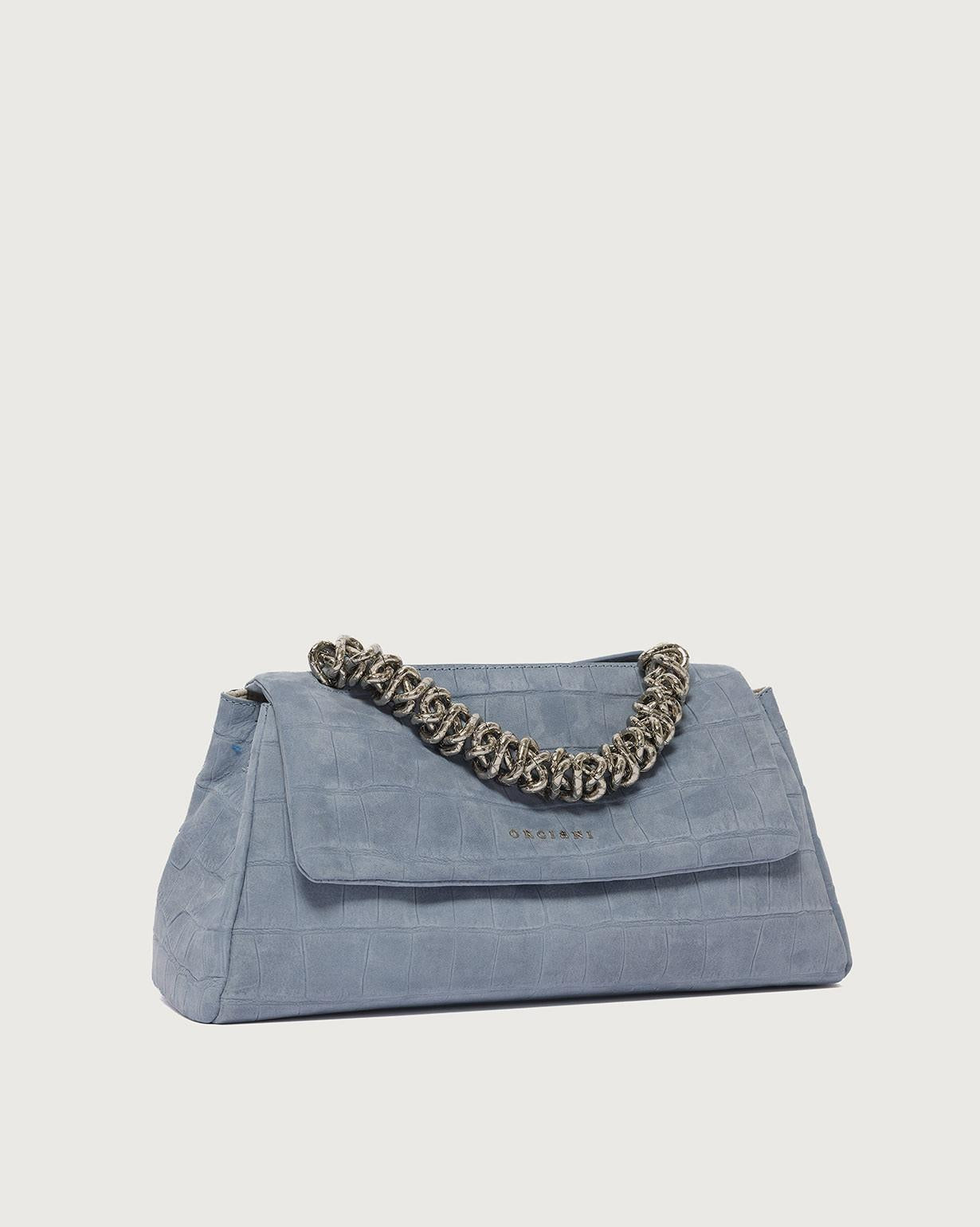 Borsa Sveva Longuette Twilight a spalla in nabuk stampa cocco B02159TWL CIELO ORCIANI