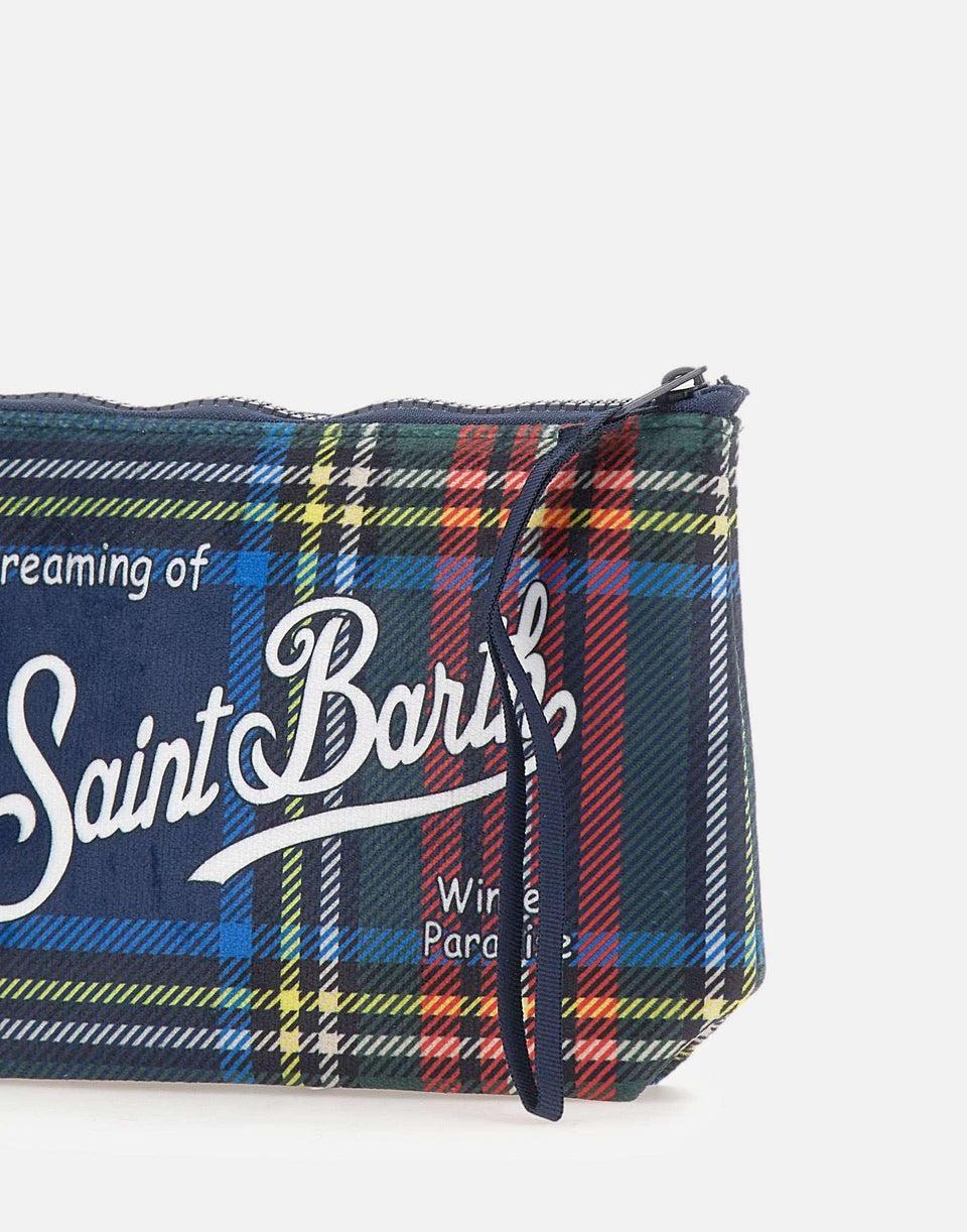 Pochette Aline effetto lana con stampa tartan blu ALI0002 01691I MC2 SAINT BARTH