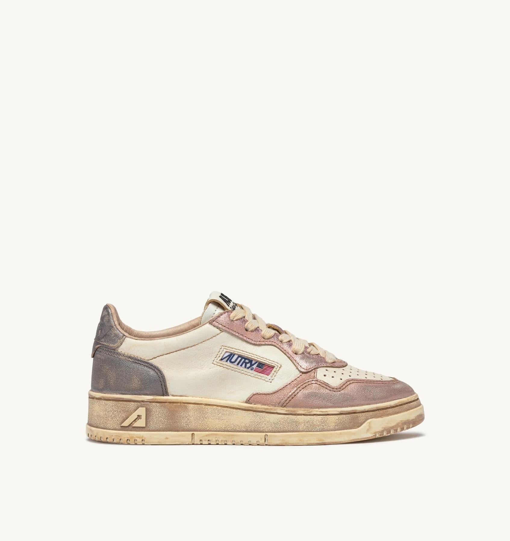 SNEAKERS MEDALIST LOW SUPER VINTAGE IN PELLE BIANCA ROSE E BLACKBOARD AVLW MT06 AUTRY ACTION SHOES