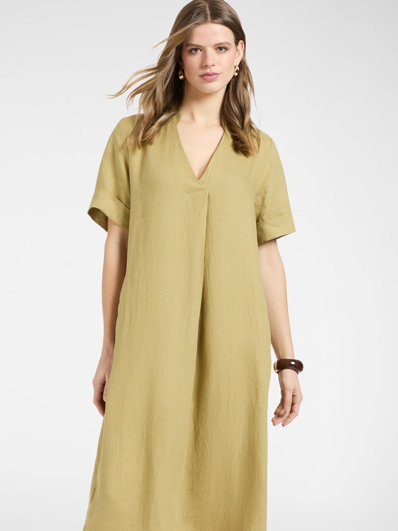 Abito in lino con scollo a V<BR/> 7089P000302N 02 ELENA MIRO